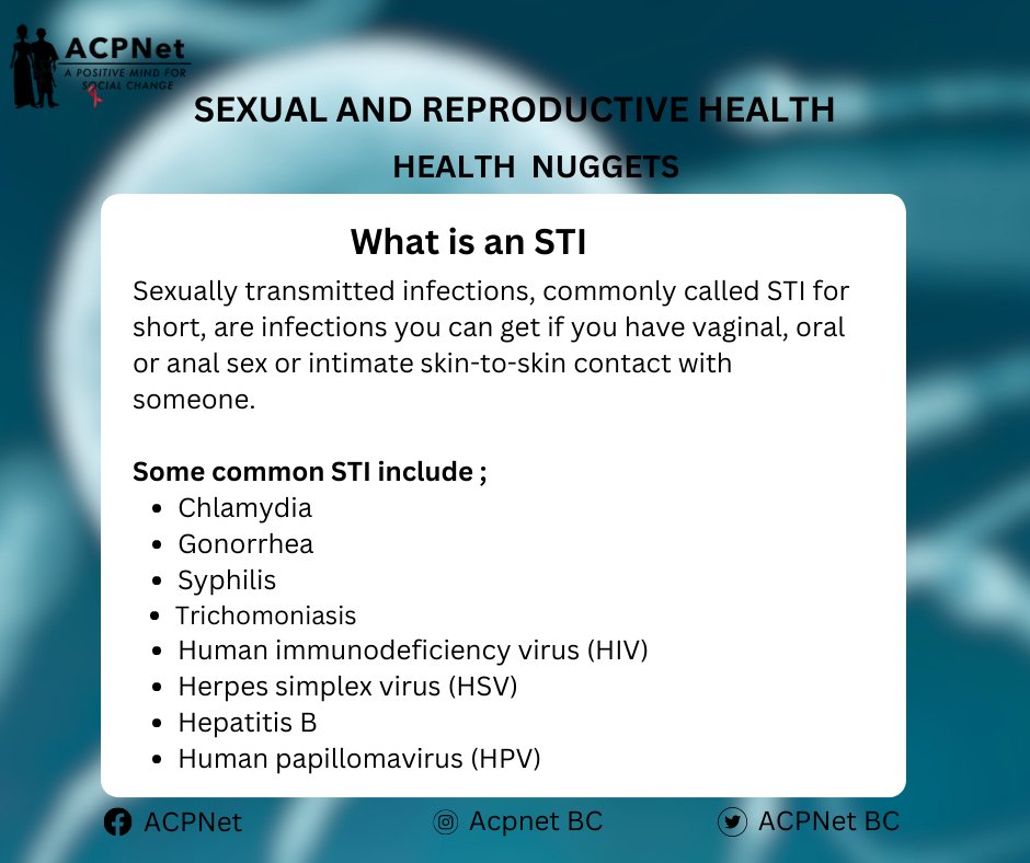 What do you know about STIs?
Stay tuned for our daily health tips on Sexual and Reproductive Health.
#SayNoToStigma #STD #acpnet #HIVPrevention #stbbi #positivity