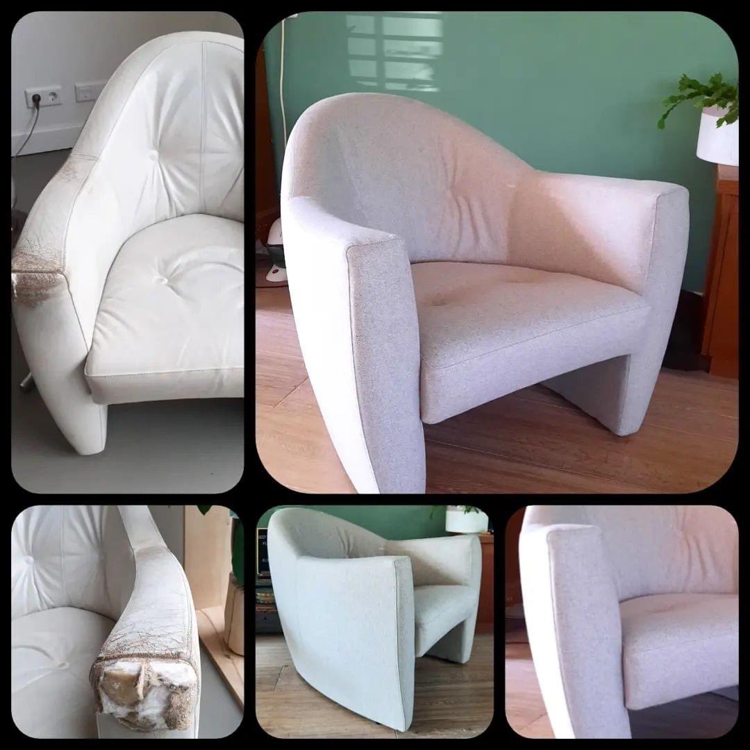 s_livrei's tweet image. We hebben deze #leolux stoel voorzien van een prachtige wolvilt van #switchmeubelstoffen en is nu klaar voor zijn tweede jeugd 😊