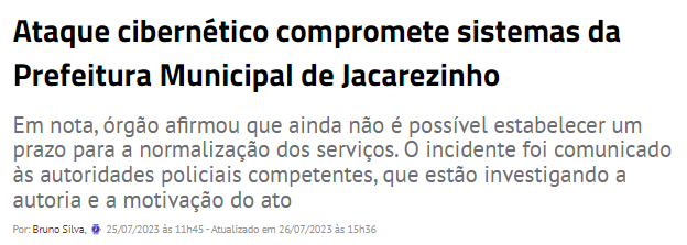 SegurosNv's tweet image. O ataque ocorreu na segunda feira, deixando os sistemas com mau funcionamento. Em nota, a prefeitura disse que &quot;O crime já foi comunicado às autoridades policiais competentes, que estão investigando.&quot;

#ataquehacker #segurocibernético #CyberSecurity