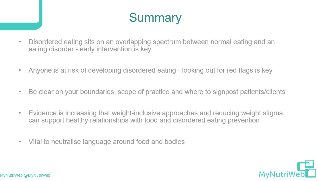 MyNutriWeb's tweet photo. Summary #MNWDisorderedEating #MyNutriWeb
➡️ Disordered eating sits on an overlapping spectrum between normal eating & an eating disorder - early intervention is key
➡️Anyone is at risk of developing disordered eating - looking out for red flags is key https://t.co/NIkd4YPQRV