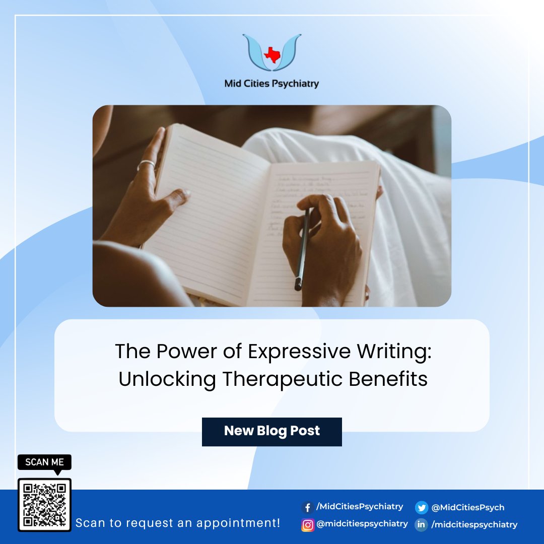 MidCitiesPsych's tweet photo. Putting pen to paper has an astonishing ability to shape our lives. Especially when it comes to expressive writing, the therapeutic benefits are profound and transformative.

Learn More: https://t.co/7bdzlOiwNV https://t.co/Ik1K1lgwcF