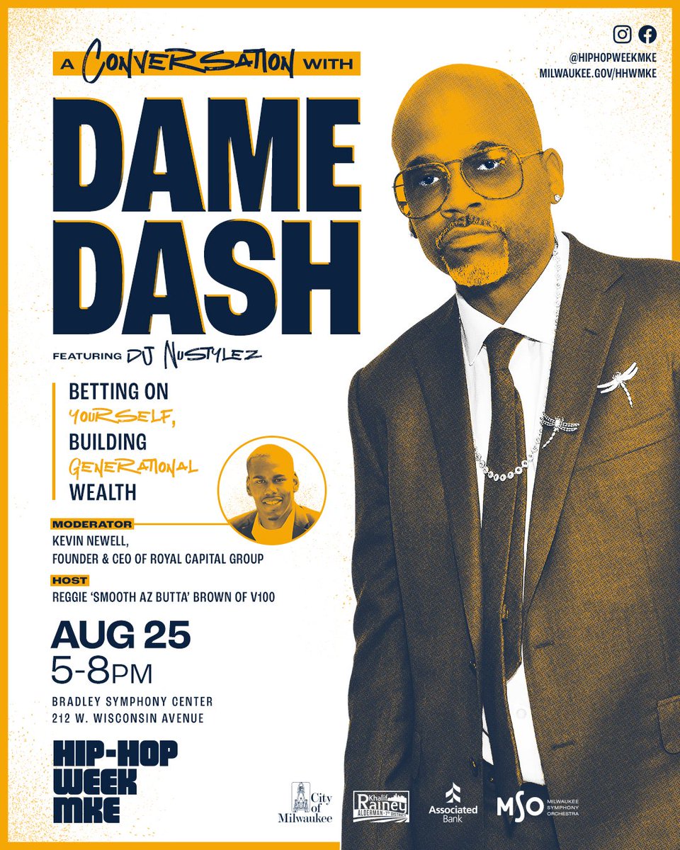 Global entrepreneur Damon Dash to hold event as part of Hip-Hop Week MKE 2023!

#HHWMKE2023

city.milwaukee.gov/ImageLibrary/G…