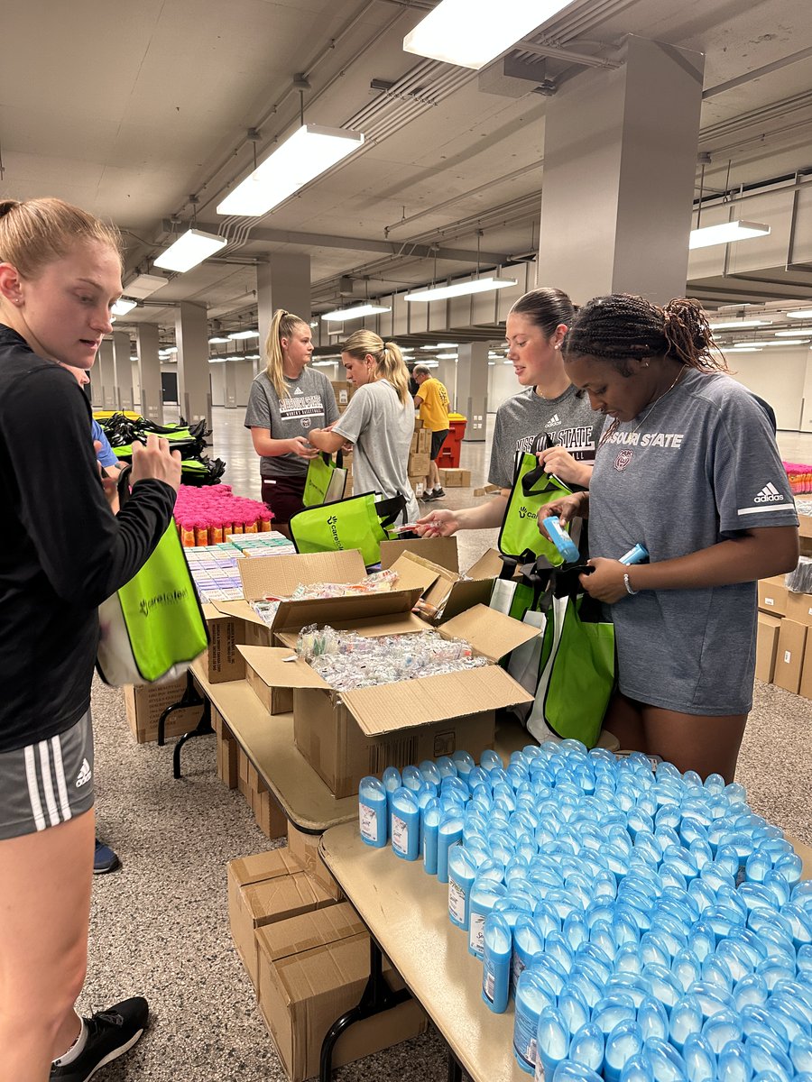 Shout out to the @MSULadyBears for helping lend a hand prepping Care to Learn hygiene kits for the <a href="/officialSPS/">Springfield Public Schools</a> Back to School Bash. We appreciate you!