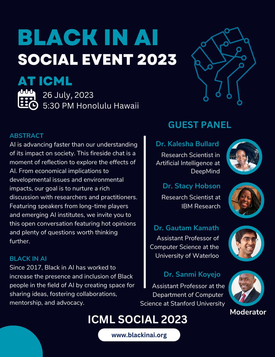 Join us today for an engaging panel on “AI and Society” at ICML July 2023! Room 313A/B O’Ahu