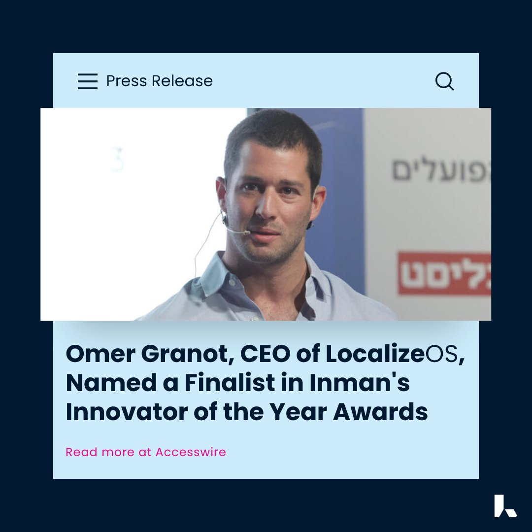 LocalizeOS CEO, Omer Granot, is a finalist for the prestigious Inman Innovator Awards! 🌟 

Read more here: bit.ly/3q4hVvs

#localizeos #inman #inmanconnect #inmanlasvegas #lasvegas #innovatoroftheyear #inmaninnovators #realestatelasvegas