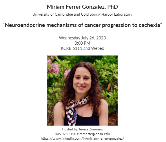 Join us or the first Patient Resiliency Program Seminar-a series to cover all aspects of survivorship, supportive care, and cancer/treatment symptomology! Our inaugural speaker is postdoctoral candidate Miriam Ferrer Gonzalez, PhD. See you soon!