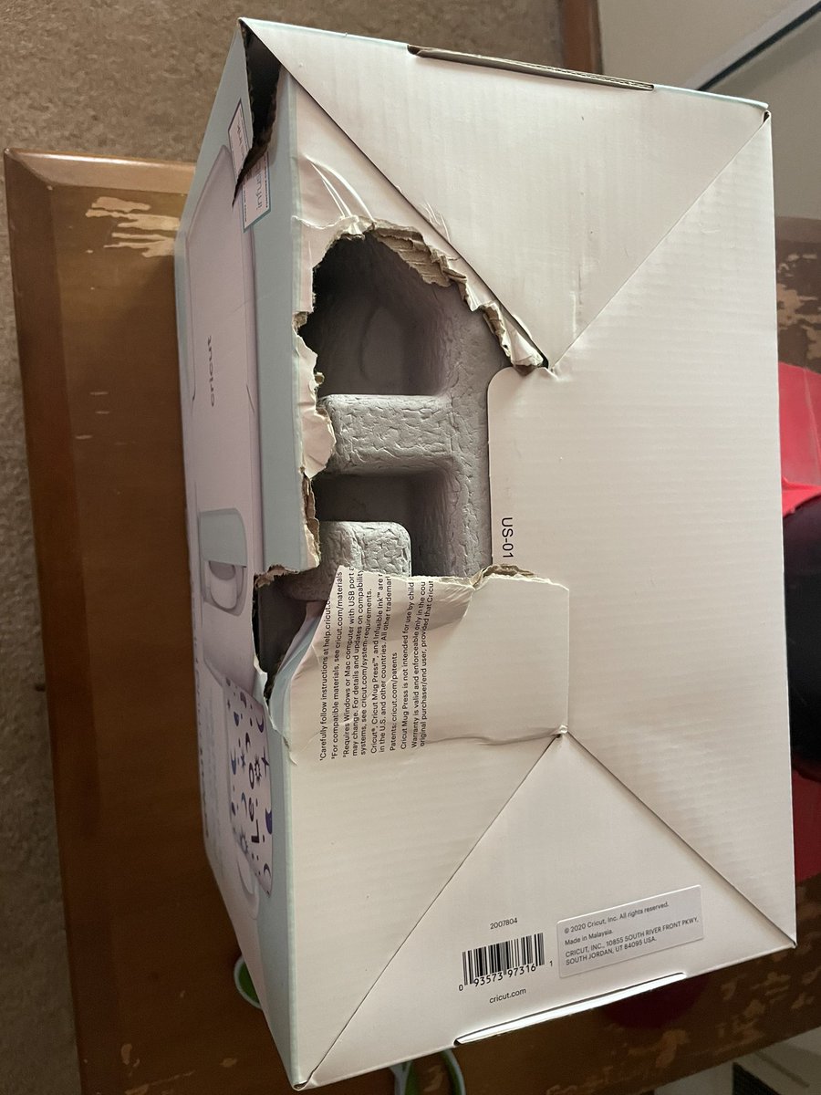 jennydep's tweet photo. @FedEx I am very grateful for the sturdy packaging @cricut uses since this how how my package arrived after being shipped via FedEx! The mug press itself was amazingly in perfect condition! https://t.co/RslKATezgq