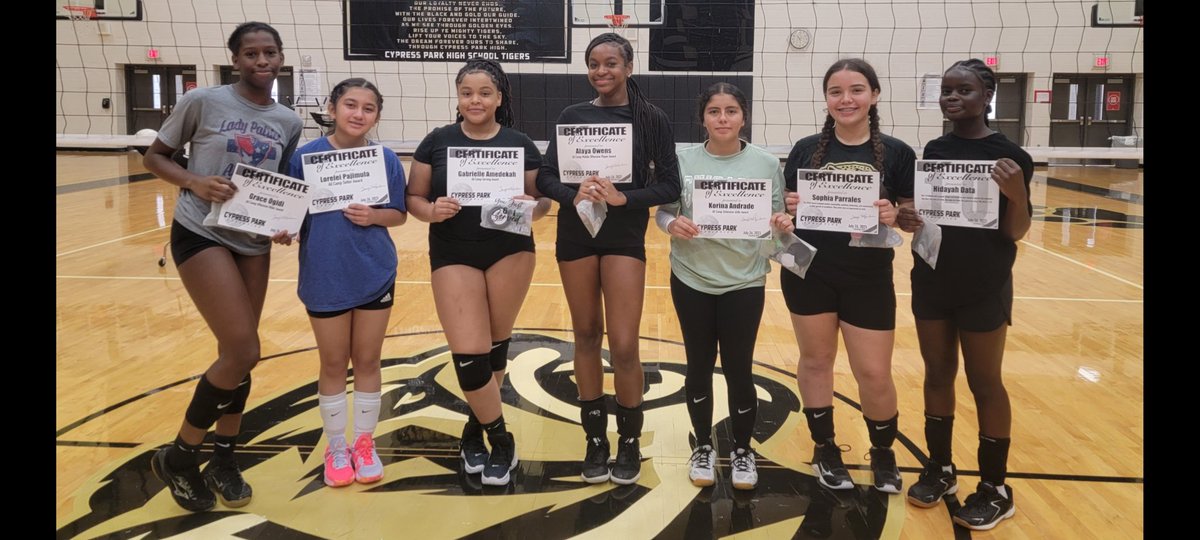 CyParkVB's tweet photo. We've had such a great time getting to know our incoming Class of 2027!! Hope you enjoyed 🐟CAMP! See you Monday at tryouts!! #RiseUp TIGERS! 🏐🖤💛💪🐅 @CyParkAthletics @CFISDAthletics @CypressParkHS #CPVolleyball https://t.co/5ZFxlwbAyq
