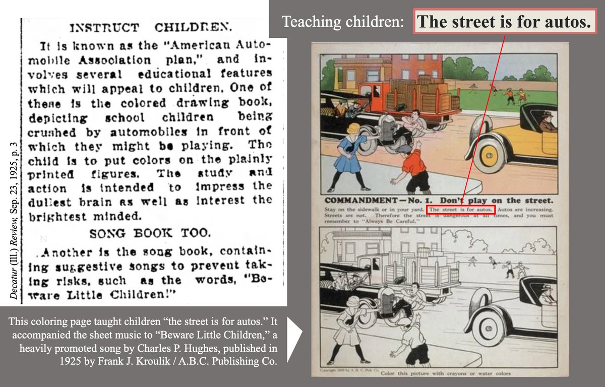PeterNorton12's tweet photo. When parents demanded streets that are safe for children, motordom taught children "the street is for autos." https://t.co/lZPsstnNfO