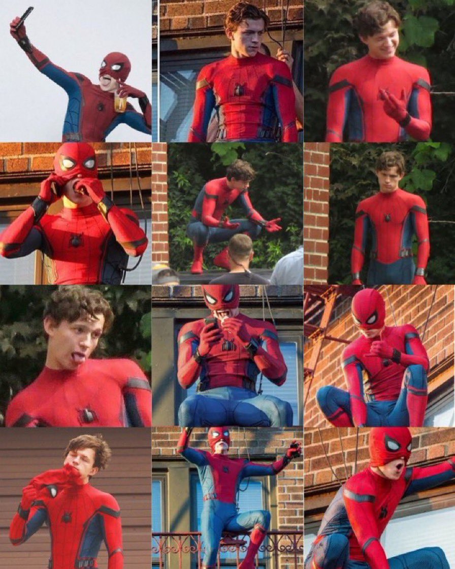 tom holland on the set of spider-man homecoming
