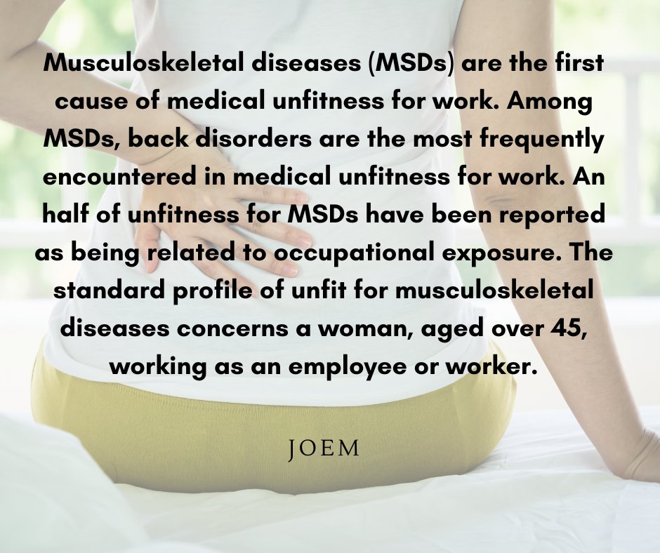 Permanent Unfitness for Work and Musculoskeletal Diseases
A Multicentric Cross-sectional Study of 2788 Unfit Employees
Bellagamba, Gauthier PhD;  et. al. 
JOEM 65(7):p e472-e477, July 2023
journals.lww.com/joem/Fulltext/…
#JOEM #occupationalmedicine