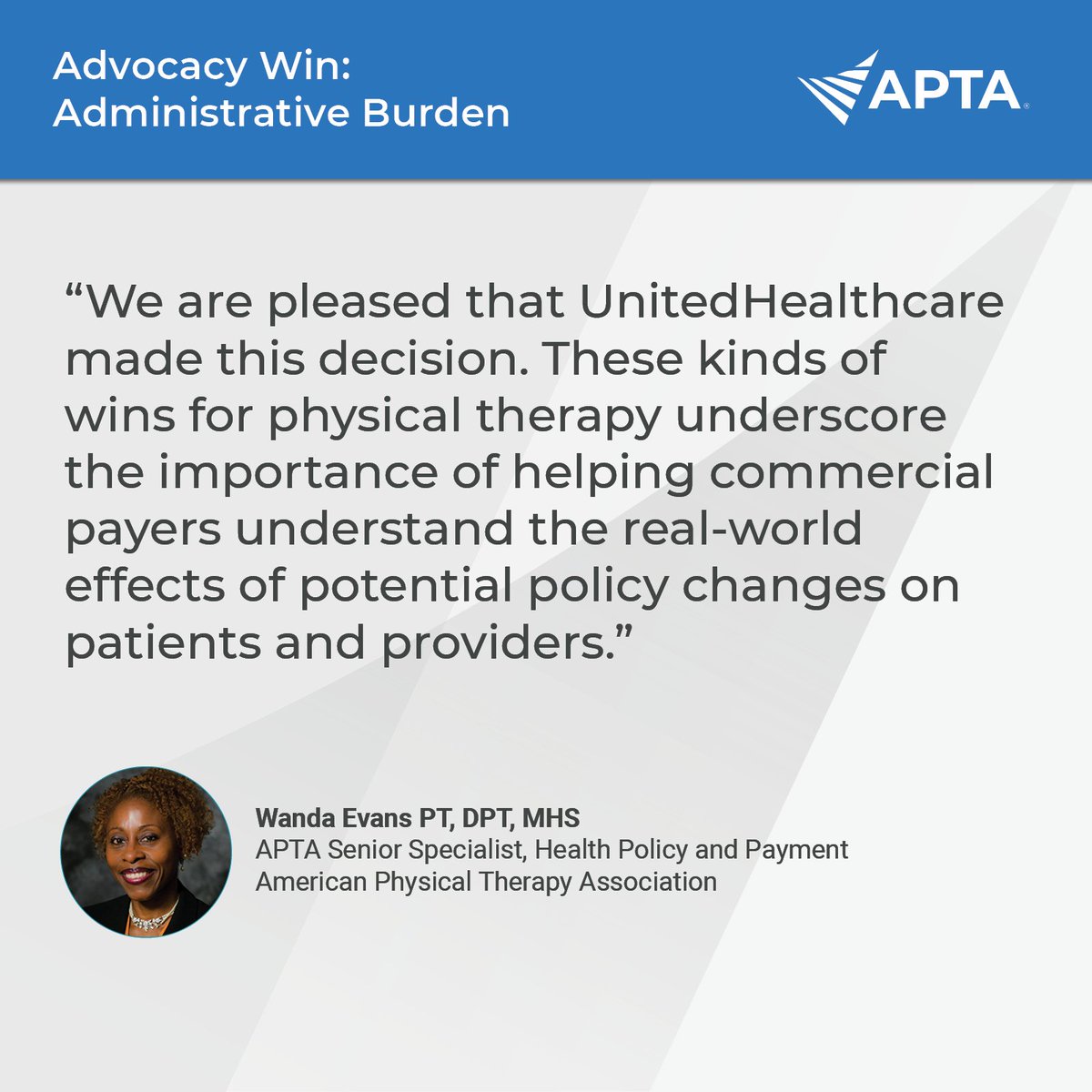 American Physical Therapy Association (APTA) (@apta_official) on Twitter photo Thanks in part to ongoing #PTAdvocacy, beginning August 2023 <a href="/UHC/">UnitedHealthcare</a> will no longer require a signed plan of care for physical therapy under commercial and individual exchange plans: loom.ly/ySiM-qI Thanks in part to ongoing #PTAdvocacy, beginning August 2023 <a href="/UHC/">UnitedHealthcare</a> will no longer require a signed plan of care for physical therapy under commercial and individual exchange plans: loom.ly/ySiM-qI