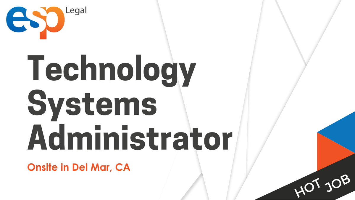 We have an exciting opportunity for a Technology Systems Administrator at an AM100 law firm with an international presence. This role is 100% onsite in Del Mar with up to 10% travel between Del Mar & downtown San Diego. Learn more and apply: https://t.co/xwVAJC6G4Q https://t.co/aWjGmTPjbd