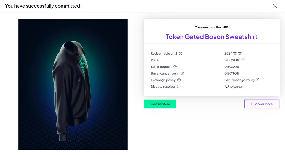 Sick Metaverse usecase:

1. Go to a <a href="/decentraland/">Decentraland</a> event and complete a quest
2. Claim a wearable related to the event provided by @thehub_dao 
3. Use the wearable NFT to claim an rNFT from <a href="/BosonProtocol/">Boson</a>  
4. Burn the rNFT and get the IRL version of the wearable shipped to you!
