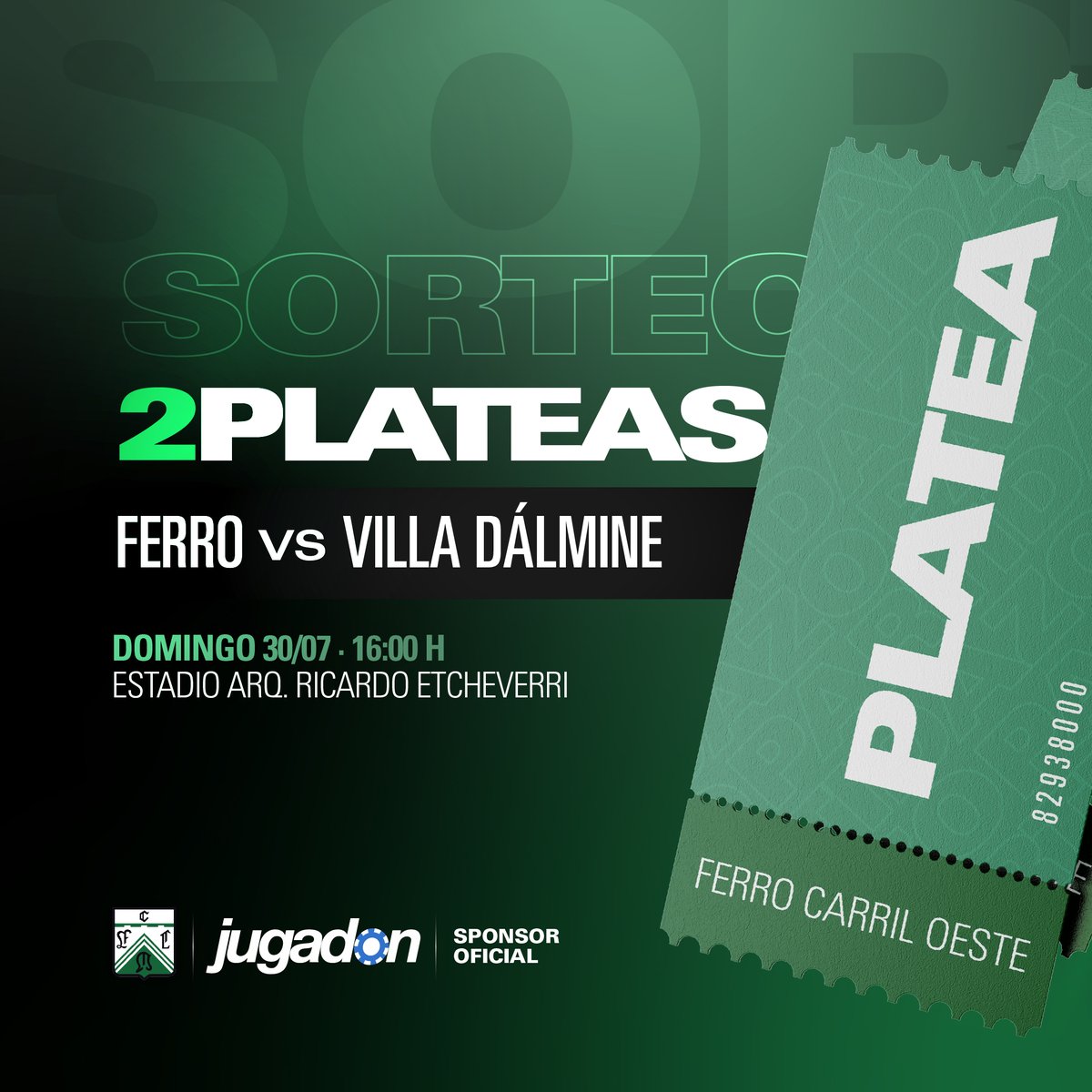 JUGADON TE TRAE MÁS PREMIOS 🔥
Sorteamos 2 PLATEAS para que vayas a ver a FERRO 💚

Pasos para participar:
1. Seguí a <a href="/jugadonbet/">Jugadon - Casino Online & Apuestas Deportivas</a> y <a href="/FerroOficial/">Ferro Carril Oeste</a> 
2. Dale FAV y RT
3. Comentá cuál es tu jugador favorito de todos los tiempos