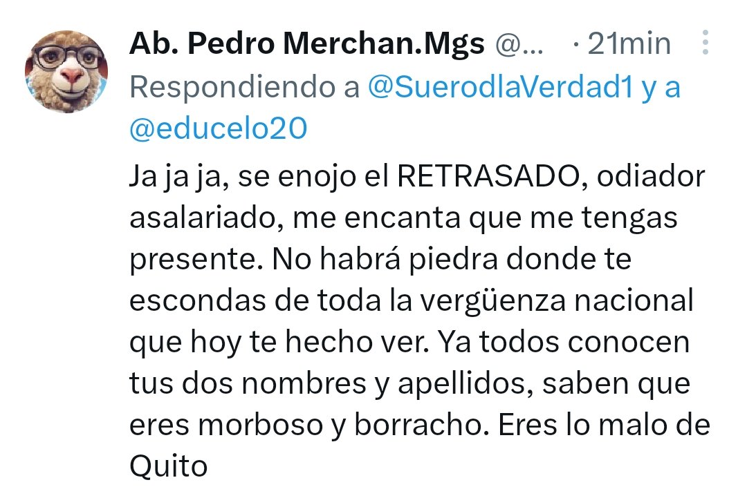 SuerodlaVerdad1's tweet photo. Ya me está quedando muy claro de dónde vienen estos ataques videos con mentiras difamaciones amenazas qué pasa @OrlandoPerezEC mandando a otro viejo hacer el trabajo sucio, y solo vean en la función judicial los procesos de este "abogado" Pedro Rafael Merchan Miñan @MscMinan ufff https://t.co/1xp5gEYFsL