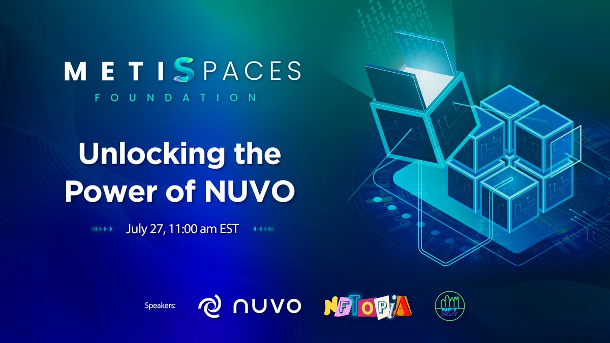 MetisFdn's tweet photo. ποΈ Join @nuvosphere, @nftclt & @thenftopia on #MetiSpaces to explore how Nuvo's #Reputation & #NFT-powered platform is creating immersive experiences!
β¨ Learn about the future of cutting edge engagement in the #metaverse.
π Thursday, July 27
β° 3pm UTC https://t.co/OSYeEgmxcX