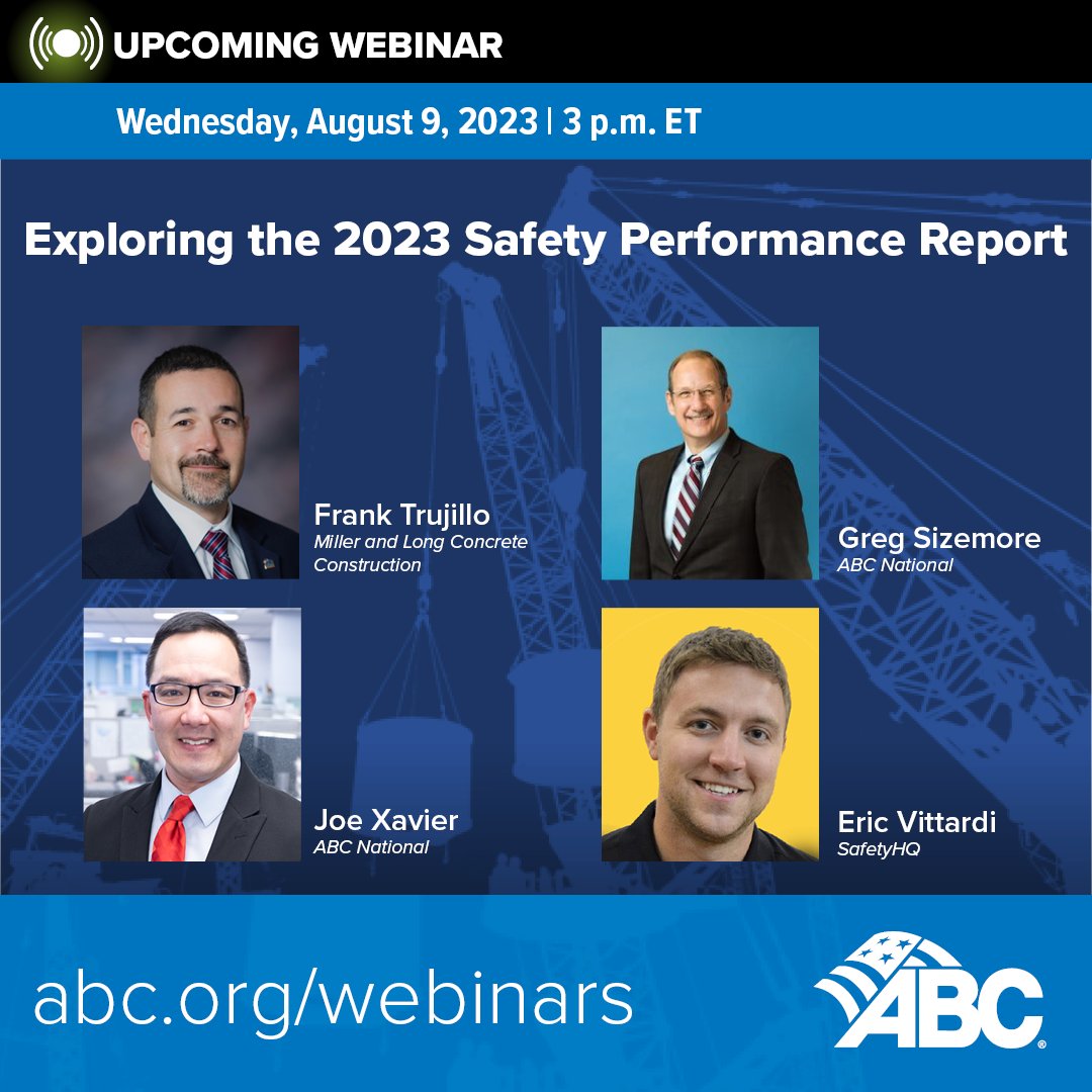 Register for ABC's Aug. 9 webinar, Exploring the 2023 Safety Performance Report, to hear about the four foundational indicators and the five leading indicators that had the biggest impact on the construction industry last year.

More: go.abc.org/webinars

#ABCMeritShopProud