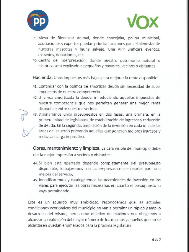 Como podréis comprobar, es un acuerdo generoso por ambas partes en el cual no habla ni de puestos ni de prebendas, el espíritu principal del acuerdo es dotar al equipo de gobierno de una estabilidad que garantice una legislatura tranquila y productiva