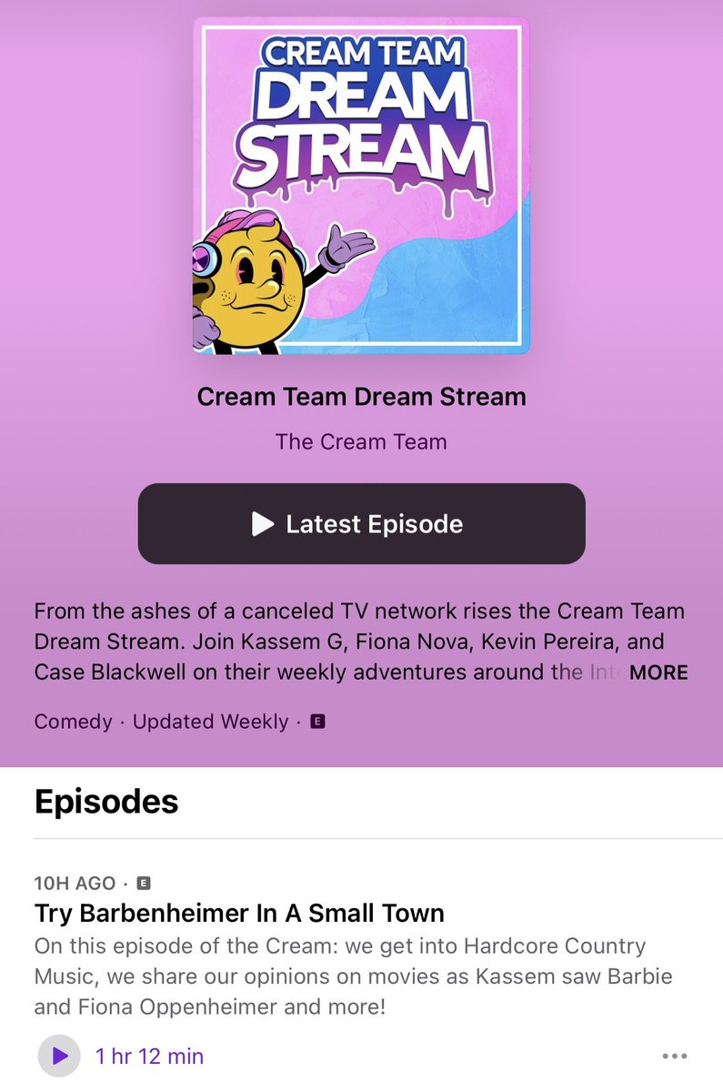 Cream Team now officially on podcast platforms all over! If you follow the show and rate it on Apple, Fiona will cosplay as Fiona Apple 

podcasts.apple.com/us/podcast/cre…