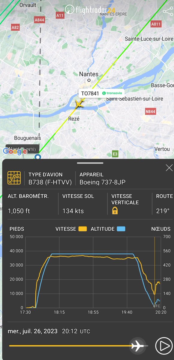 stormaxou's tweet photo. Incident à l'aéroport de Nantes entre l'hélicoptère du SAMU 44 et un Boeing 737 en phase d'atterrissage en provenance de Funchal.  Atterrissage avorté.

Hypothèse : déclenchement automatique du système TCAS ou action manuelle des pilotes @transaviaFR 

Via @flightradar24 https://t.co/uTTQXVRpKN