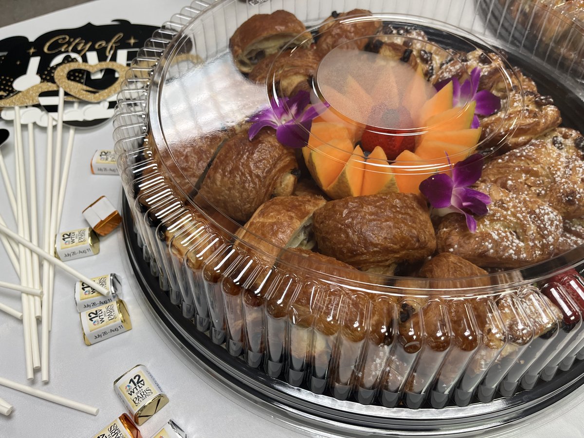 FCN2go's tweet photo. PARIS IN ONE YEAR on #NBC12 @FCN2go. The station got behind the  global event today. We celebrated the #Paris2024 #NBCOlympics with delectables from LePetit Paris Cafe. From macarons to beret's the #FirstCoastNews #OnYourSide is feeling like winners today. https://t.co/GZw3NINXJd