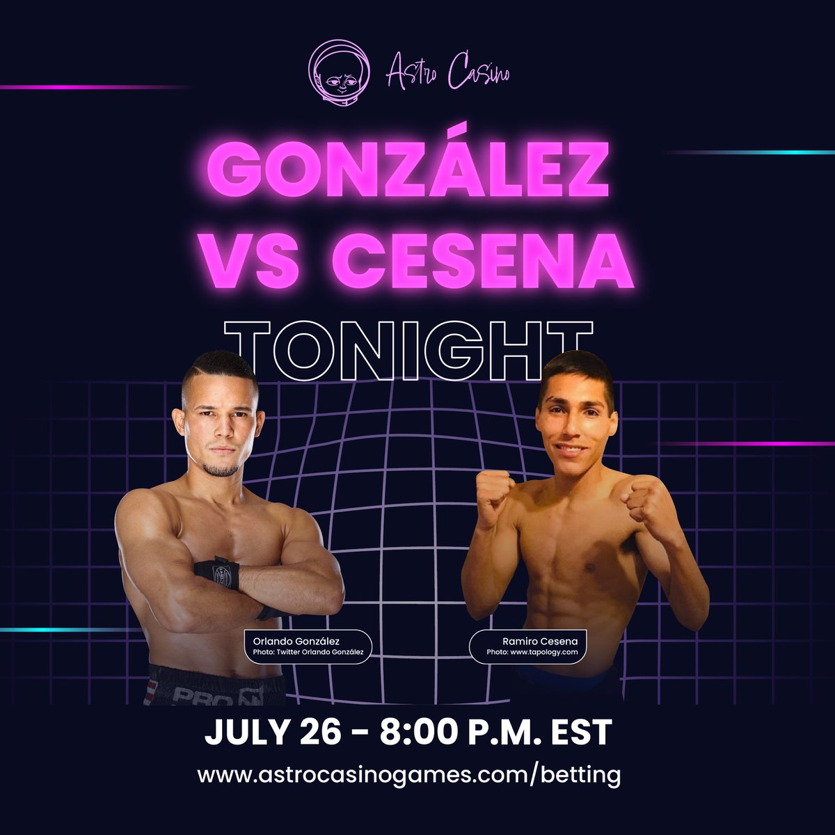 A classic #PuertoRico 🇵🇷 vs #Mexico 🇲🇽 is coming tonight! 🥊

Ready your bets as Puerto Rico's Orlando Gonzales takes on Mexico's Ramiro Cesena tonight 🤔

Who do you think will take the W tonight? 🏅

Lock your bets below at <a href="/BetAstroCasino/">Astro Casino | BET CRYPTO LIVE</a> ! ⬇️⬇️

astrocasinogames.com/Betting