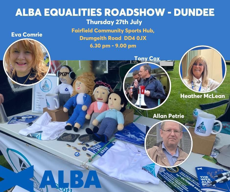 ALBA Equalities roadshow is in Dundee tomorrow night 
All Welcome 
Free Entry 
and there is a buffet 
#ALBAEqualities 

albaparty.org/denisefindlay/…