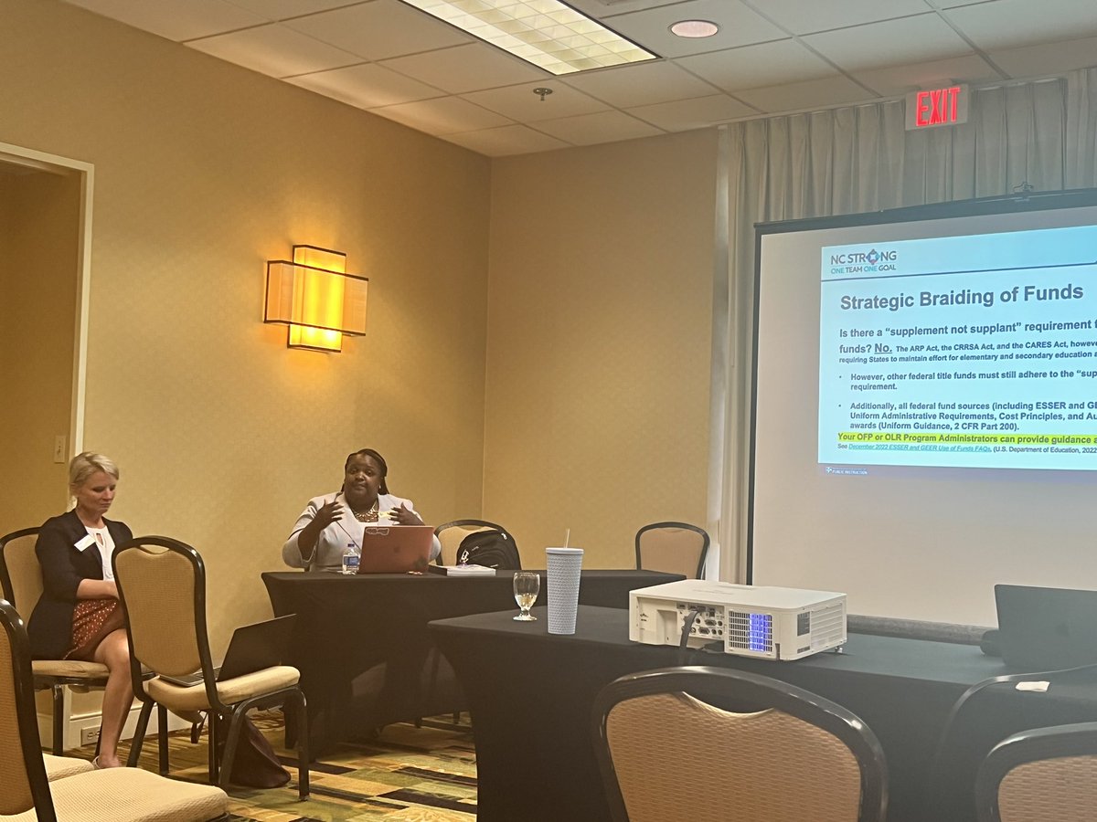 @MrLewis_06 presenting on <a href="/OLR_NCDPI/">Office of Learning & Research @ NCDPI</a> summer programming and braiding funds in partnership with <a href="/NCDPI_OFP/">NCDPI Office of Federal Programs</a> ESSER Consultants, <a href="/dasmith1908/">Dr. Damesha Smith</a> and <a href="/JTLDuncan11/">Jessica Duncan</a> . #NCStrong #ESSA #ESSER