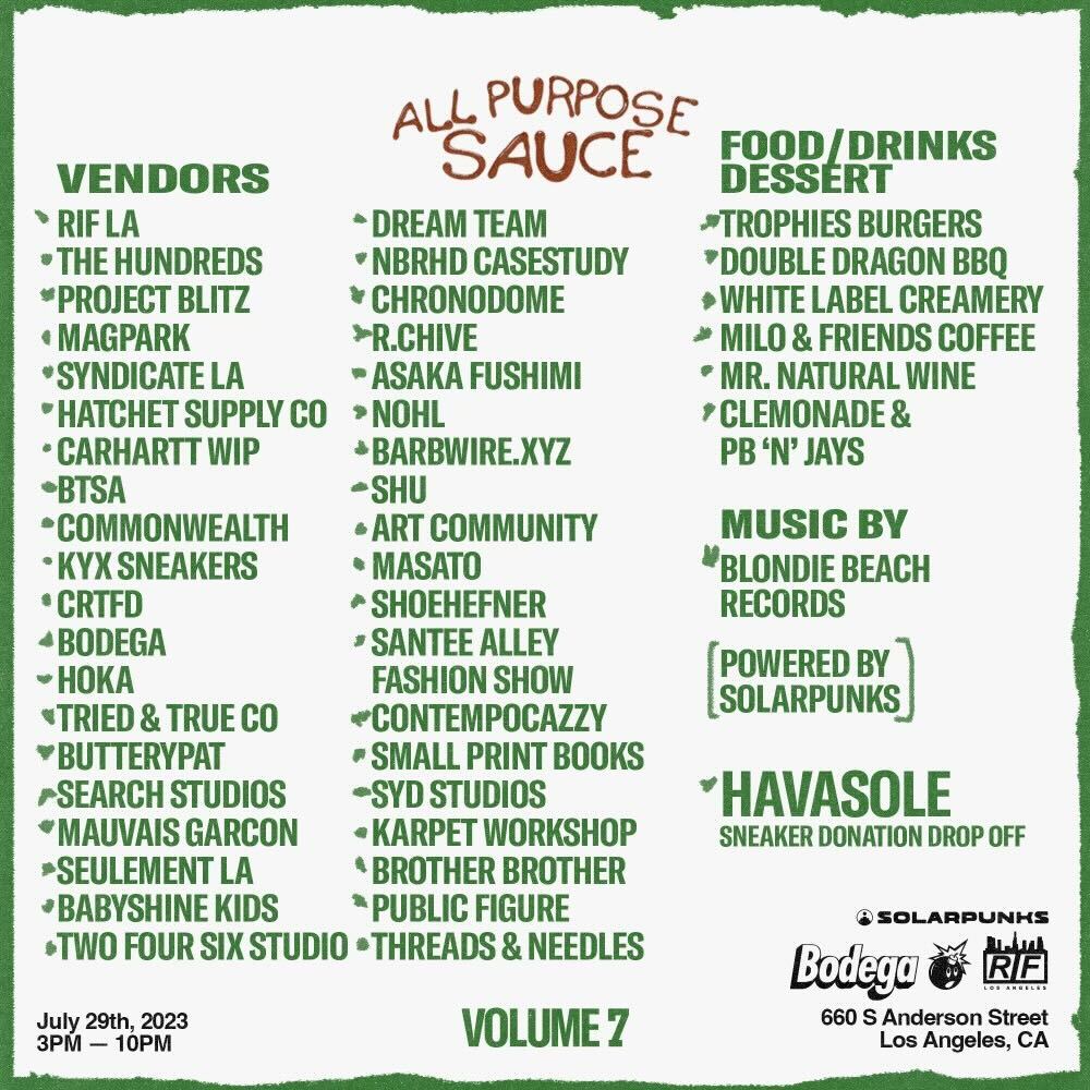 We're stoked to be joining our friends at All Purpose Sauce Vol. 7 this Saturday, July 29th. Pull up to shop, eat, drink, and hang out with the crew! $5 entry, we'll see you there 🫡