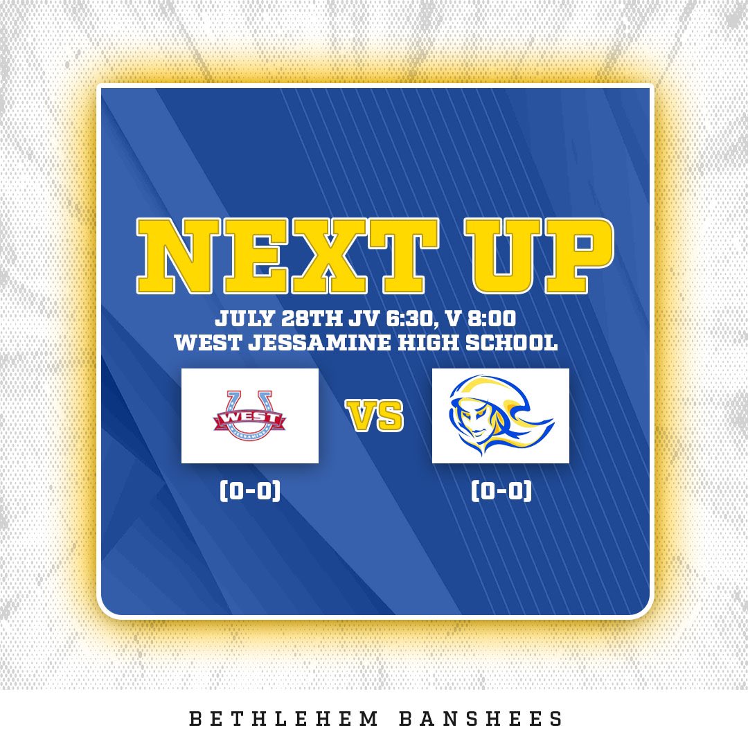 We kickoff our season this Friday with a scrimmage at West Jessamine. JV starts at 6:30 pm with Varsity to follow at 8:00 pm. Hope to see you there! Let’s go Banshees! 💙⚽️💛 #RewriteHerStory