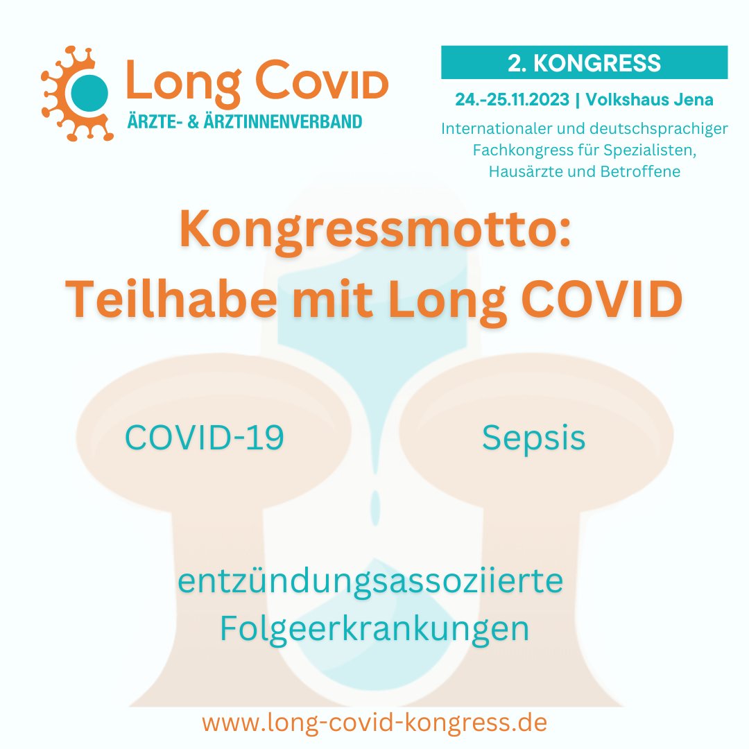 Das diesjährige #LongCovidKongress Motto lautet "𝗧𝗲𝗶𝗹𝗵𝗮𝗯𝗲 𝗺𝗶𝘁 𝗟𝗼𝗻𝗴 𝗖𝗢𝗩𝗜𝗗"

💡Mehr Informationen unter long-covid-kongress.de

#longcovid #longcovidforschung