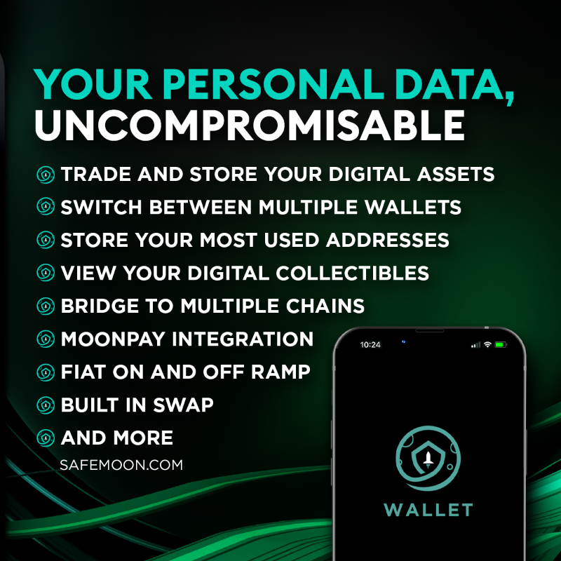 safemoon's tweet photo. Welcome to the SafeMoon Wallet! 🎉
Experience the Web3 Movement for Everyone™
https://t.co/lc4iYOL0J4

🔵 Trade &amp; store your favorite digital assets
🔵 Bridge between multiple chains
🔵 Fiat on &amp; off ramp
🔵 Built in Swap
🔵 Secured by Orbital Shield
🔵 Android &amp; iOS

#SAFEMOON