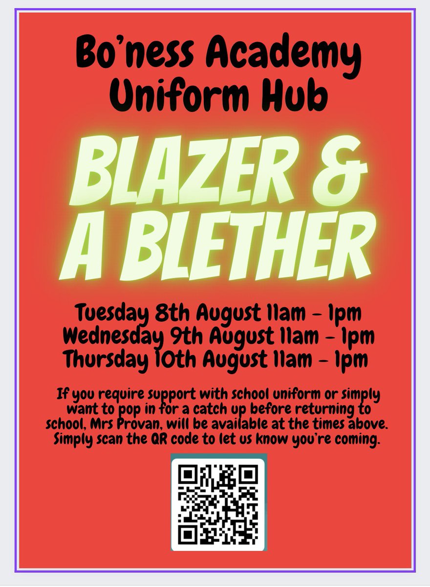 Drop in on the following days if you require support with any uniform items - scan the QR code below to let us know to expect you #BacktoSchool2023