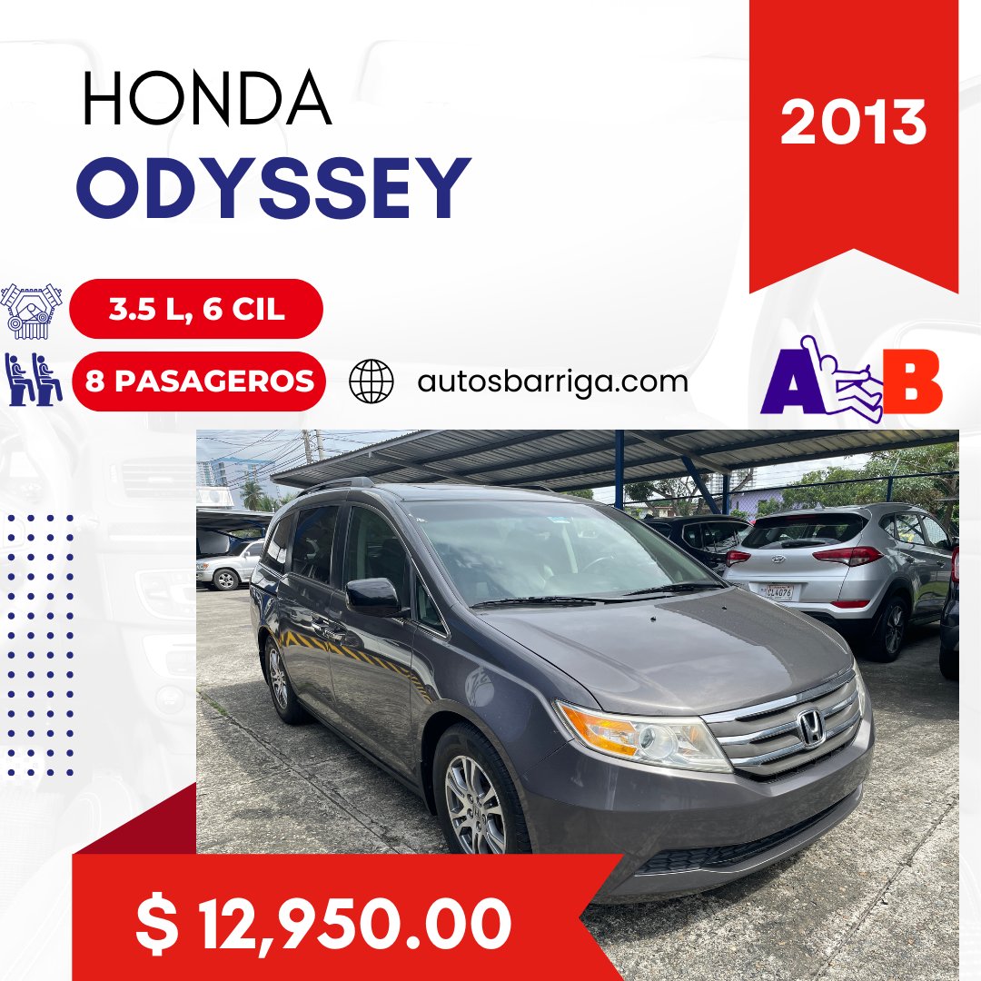 AutosBarriga's tweet photo. ¡Experimente el lujo y la versatilidad con nuestra Honda Odyssey 2013! Esta minivan cuenta con un interior espacioso, características de tecnología avanzada y un andar suave que hace que las aventuras familiares sean aún más placenteras.  #HondaOdyssey #FamilyCar #AutosBarriga https://t.co/52Dvt86KQT