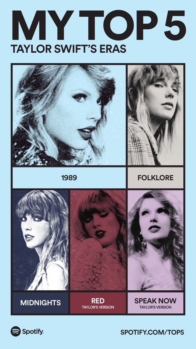 taylore4ever's tweet image. These are my Top 5 Taylor Swift Eras. Drop everything now and share yours: spotify.com/top5 #SpotifyTop5  open.spotify.com/site/top5?si=2…