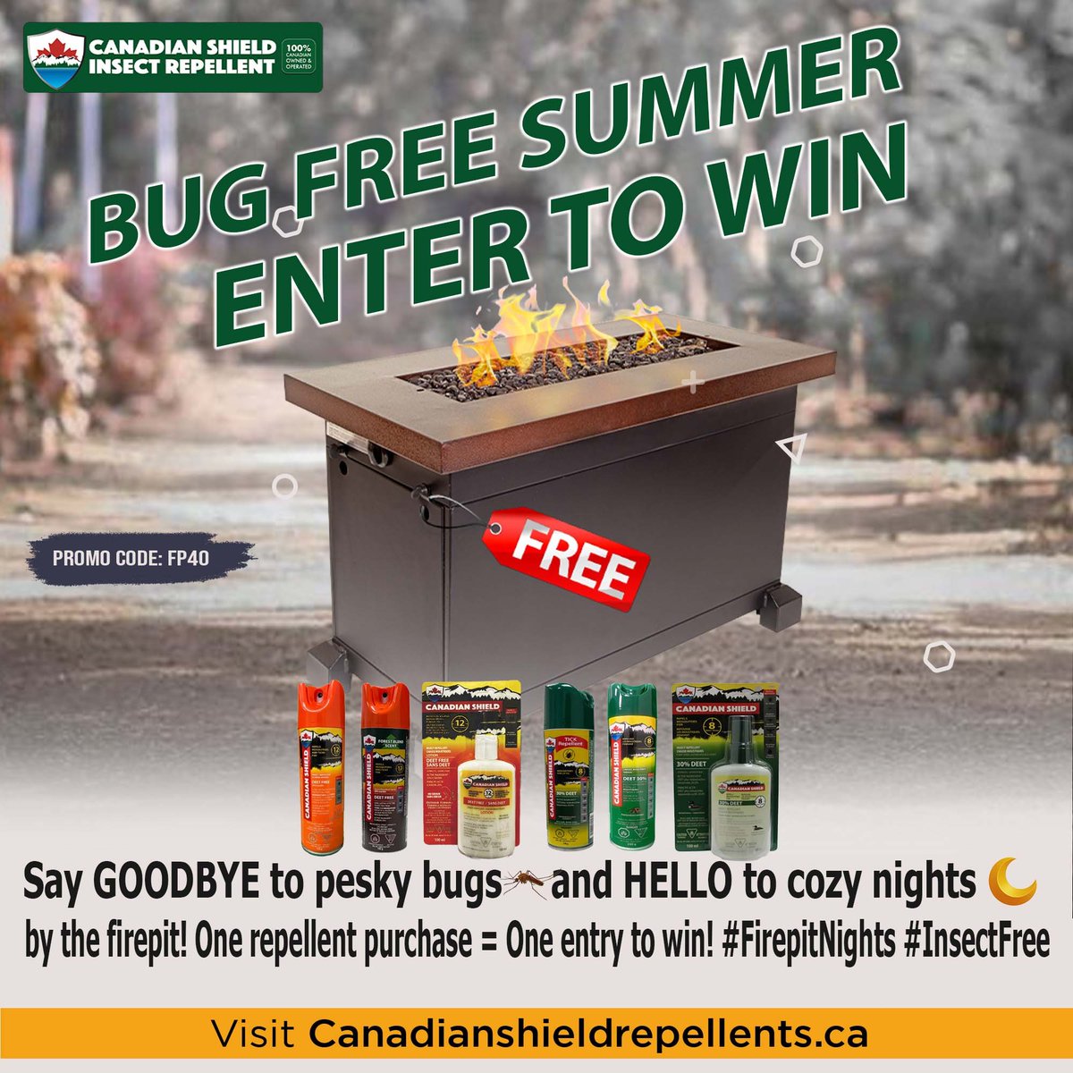 CS_Repellent's tweet image. When you purchase our highly effective, easy-to-use insect repellent for just $12, get entered into an exclusive draw to win a stunning Propane Firepit Table! 📷📷
Buy here @ canadianshieldrepellents.ca/collections/all &amp;amp; get chance to win Camp Chef Firepit Table.
#InsectRepellent #MosquitoRepellent