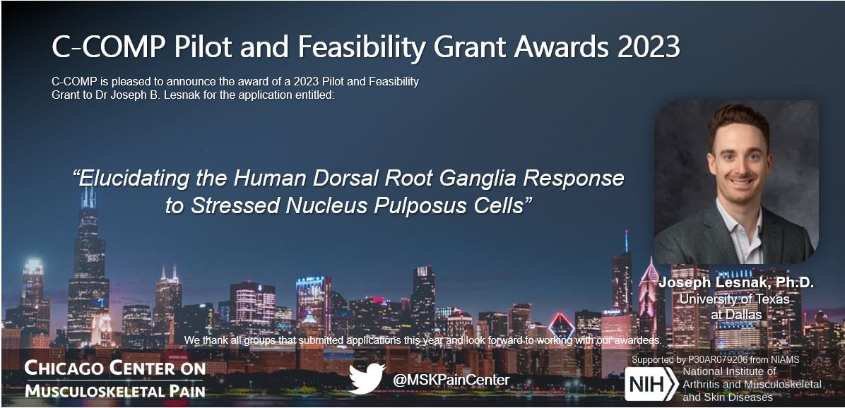 C-COMP (@mskpaincenter) on Twitter photo Dr Lesnak was awarded a 2023 pilot grant to study the interaction between human DRGs and nucleus pulpous cells. Congrats <a href="/LesnakJoe/">Joseph Lesnak PT, PhD</a> Dr Lesnak was awarded a 2023 pilot grant to study the interaction between human DRGs and nucleus pulpous cells. Congrats <a href="/LesnakJoe/">Joseph Lesnak PT, PhD</a>