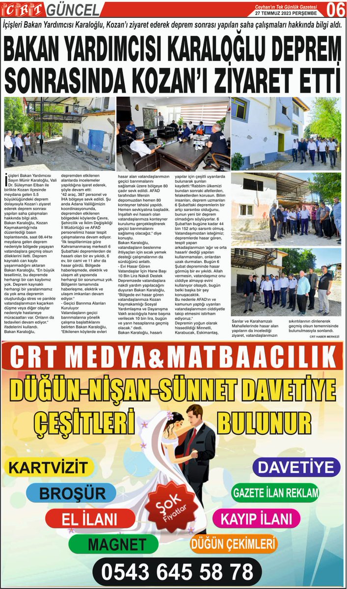 CRTNEWS's tweet photo. 26 TEMMUZ 2023 ÇARŞAMBA
CRT HABER GAZETESİ 4-5-6.Sayfa https://t.co/wl78rzkHtw