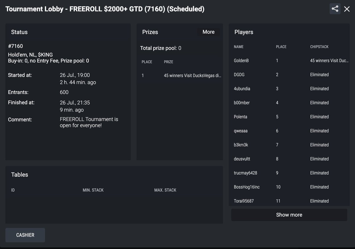 Congratulations to all 45 winners!

What a fun evening! 

Please make sure to connect your wallet to your casino account. Prizes will be distributed to the linked wallets within next 24 hours.