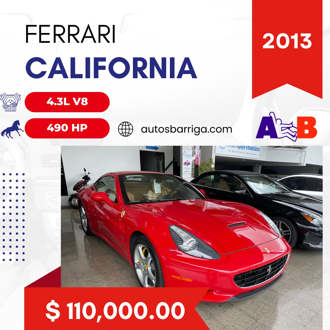 AutosBarriga's tweet photo. 🏎️ ¡Libera tu velocidad! Ferrari California 2013, pura elegancia y potencia. ¡Stock limitado! Conduce con estilo. ¡No te lo pierdas! #FerrariCalifornia #LuxuryCars #Speedster #AutosBarriga https://t.co/Br03KkMyLi