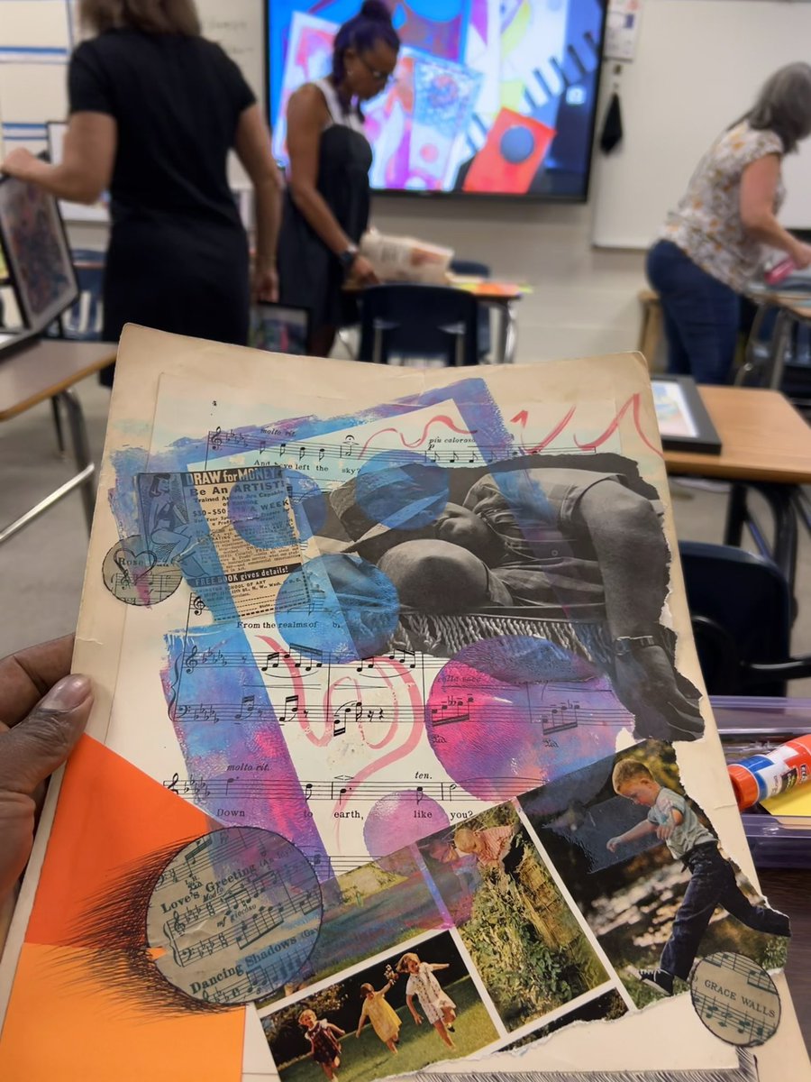 We did a little Vintage Modern Collage work in one of our district Visual Arts PL sessions today. Lots of fun😀 
#artbylevar #cobbartrocks #engagecobb #levarrobinson #artist #toty #art