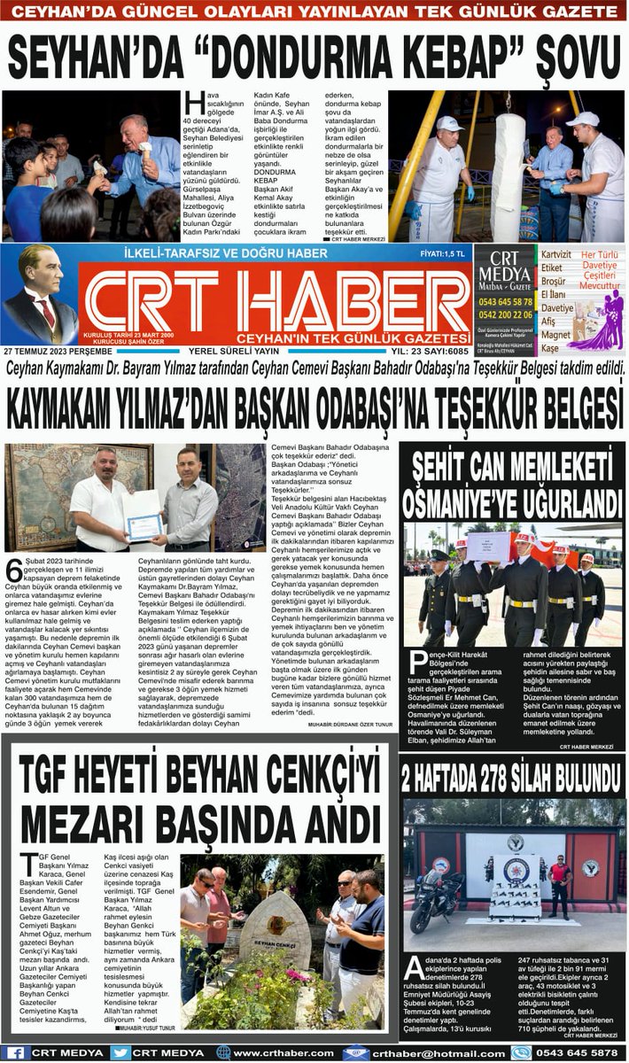 CRTNEWS's tweet photo. 26 TEMMUZ 2023 ÇAR��AMBA
CRT HABER GAZETESİ 1-2-3.Sayfa https://t.co/sO2KBYPpuL