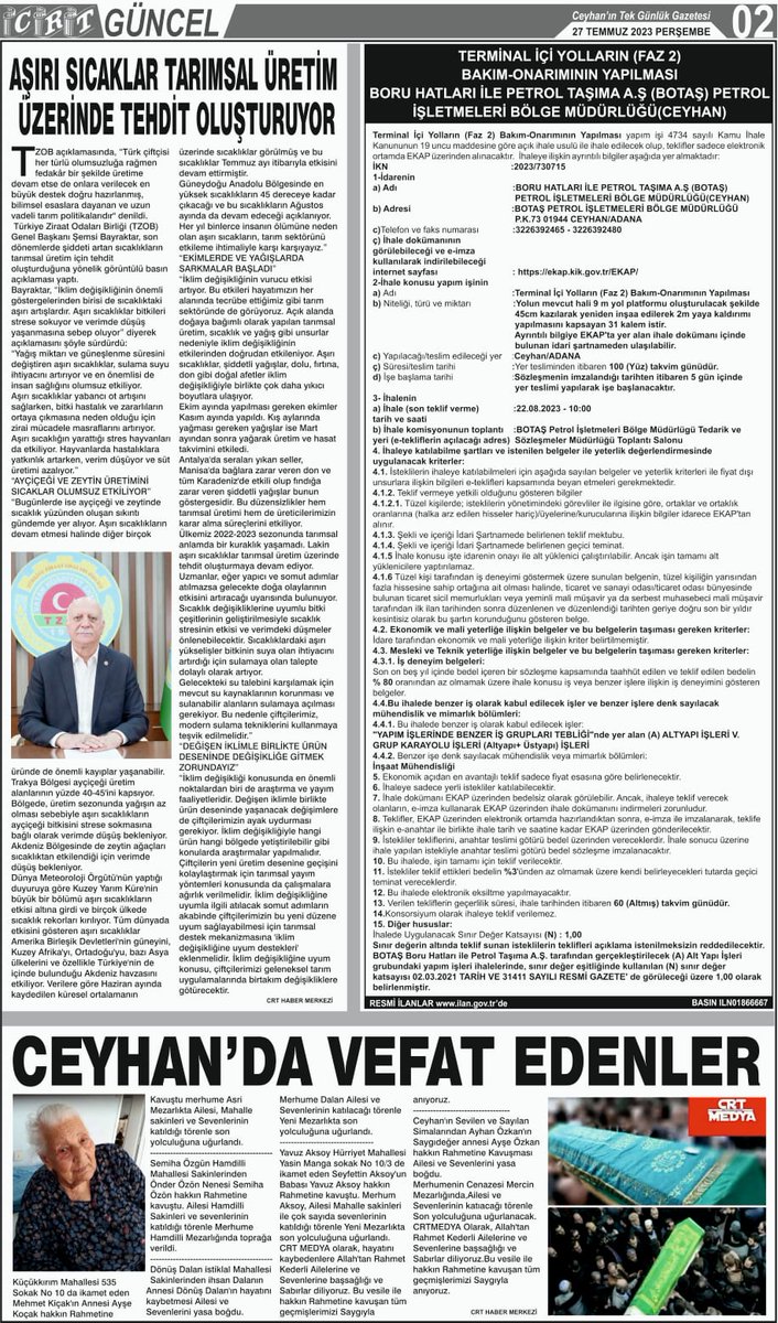CRTNEWS's tweet photo. 26 TEMMUZ 2023 ÇAR��AMBA
CRT HABER GAZETESİ 1-2-3.Sayfa https://t.co/sO2KBYPpuL