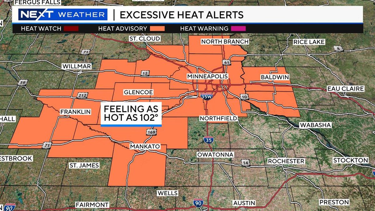 An air quality alert has been CANCELED in the Twin Cities metro, but we're still in NEXT Weather Alert mode due to this week's ongoing extreme heat. | https://t.co/hYlA4pb7aG https://t.co/WSW9Flnn3e