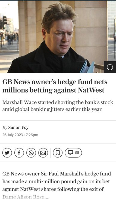 No wonder Nigel Farage has expended so much energy going after NatWest His boss at GB News has been hedging a bet on the hope that the NatWest share price drops And the British media went along for the ride