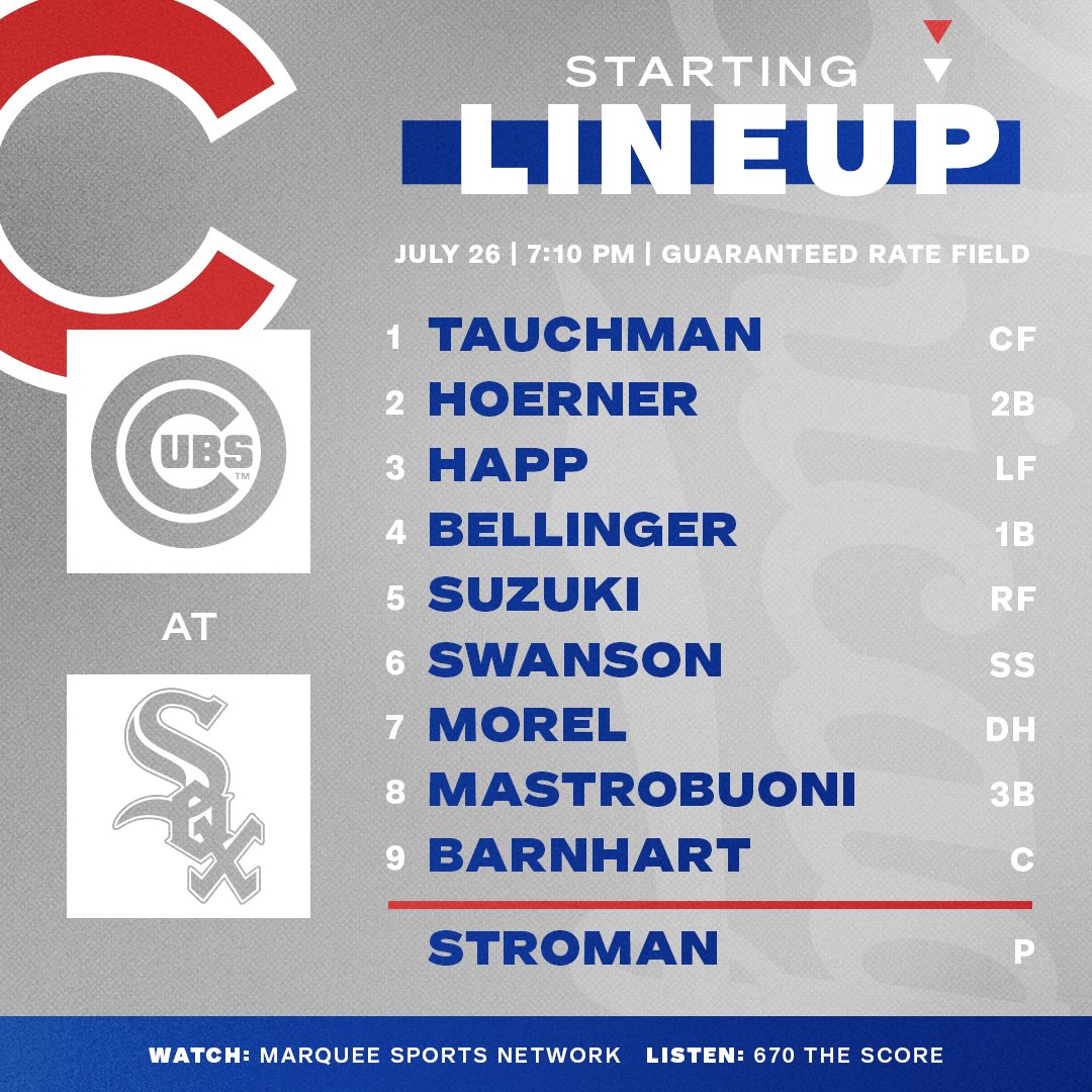 RT @Cubs: Here is tonight's #Cubs starting lineup for game two vs. White Sox!

Tune in: https://t.co/Gs2hZXyTjH https://t.co/yBaOAufDyC