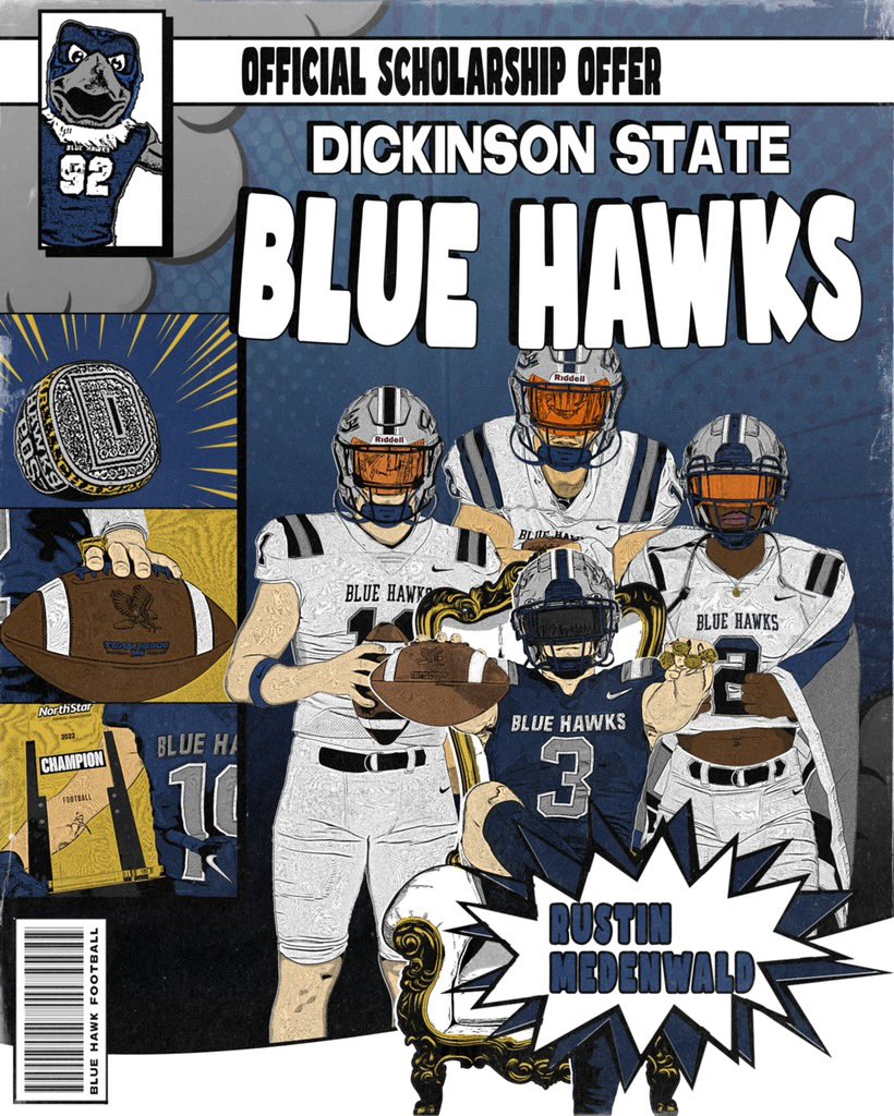 Rustin Medenwald (@rustinmedenwald) on Twitter photo After a great talk with <a href="/JasonThier/">Coach Jason Thier 🏈</a> I am blessed to receive a scholarship offer from <a href="/BlueHawkFB/">Dickinson State Football</a>!!! After a great talk with <a href="/JasonThier/">Coach Jason Thier 🏈</a> I am blessed to receive a scholarship offer from <a href="/BlueHawkFB/">Dickinson State Football</a>!!!