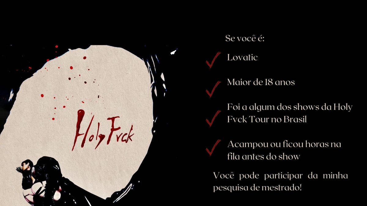 aylapgomes's tweet photo. ✨ Ajude uma Lovatic! ✨

Estou procurando fãs da Demi Lovato que participaram de algum dos shows do ano passado da Holy Fuck Tour para realizar entrevistas curtas sobre a experiência na fila. Não é pro meu TCC, mas é pra minha dissertação de mestrado em Comunicação na UFF. https://t.co/gurhovP0Mg
