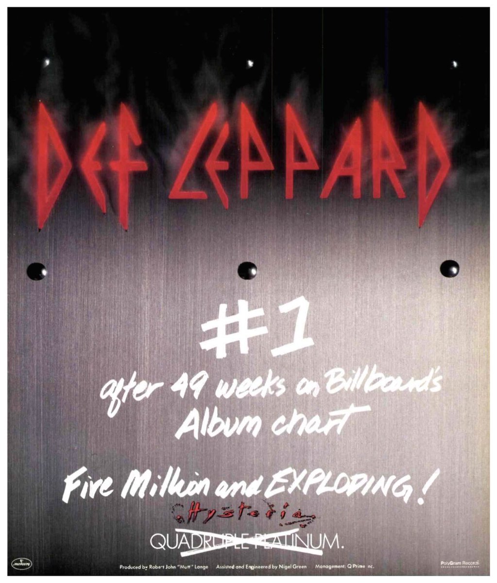 DefLeppard's tweet image. Turning back the pages of Hysteria, here are some fun magazine ads from back in the day! Who remembers seeing these in print? #HysteriaWeek